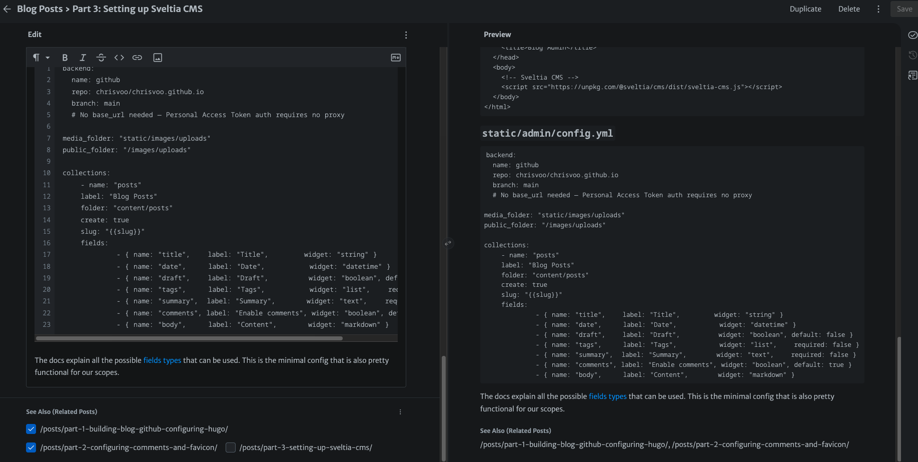 Svelta admin interface